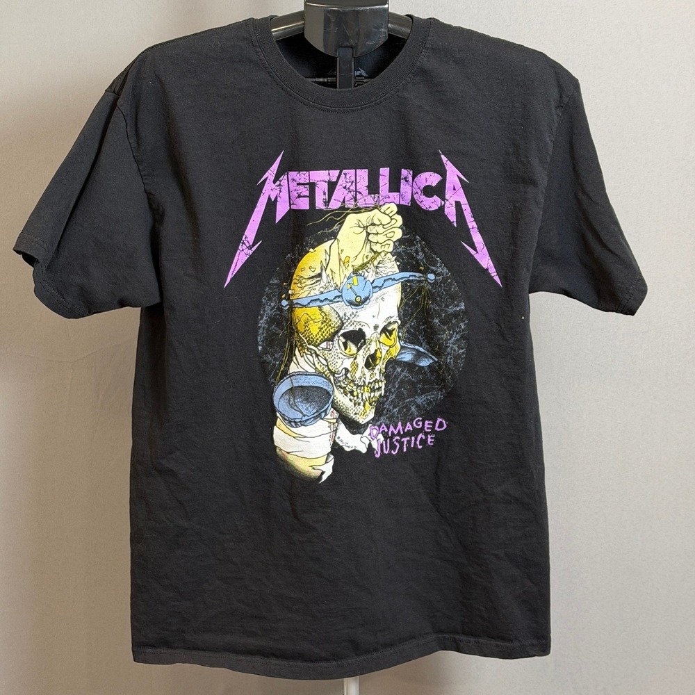 Metallica Shirt Mens S/M Black Damaged Justice Skull Band Graphic Tee